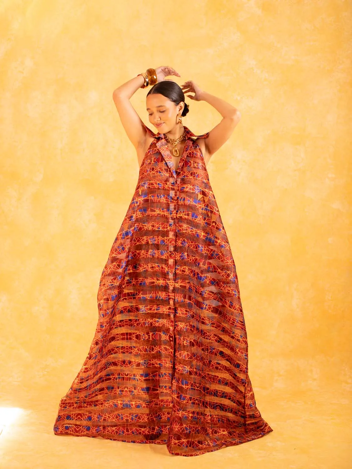 Naya Technical Organza Halter Low Back Shirt Dress - Burgundy sold by Kai Collective product image thumbnail 2