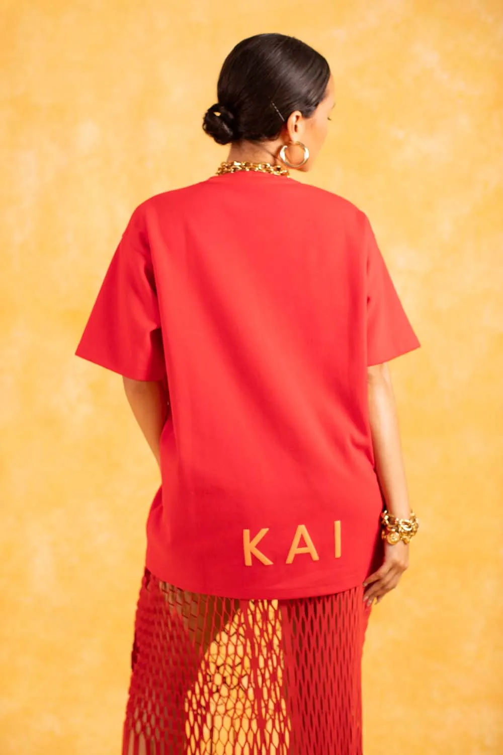 Kaili Oversized Cotton Logo Printed T-Shirt - Red sold by Kai Collective product image thumbnail 2