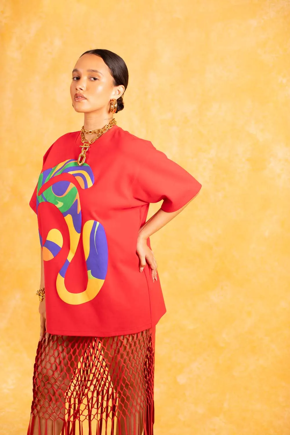 Kaili Oversized Cotton Logo Printed T-Shirt - Red sold by Kai Collective product image thumbnail 3