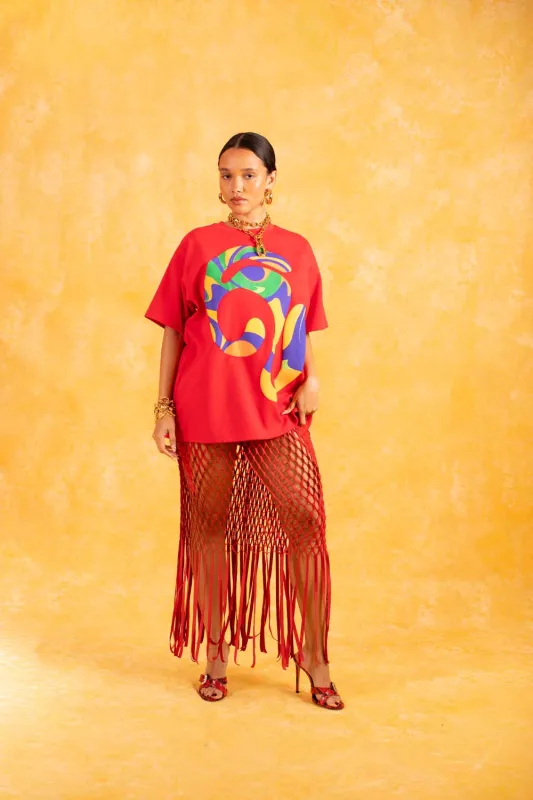 Kaili Oversized Cotton Logo Printed T-Shirt - Red sold by Kai Collective