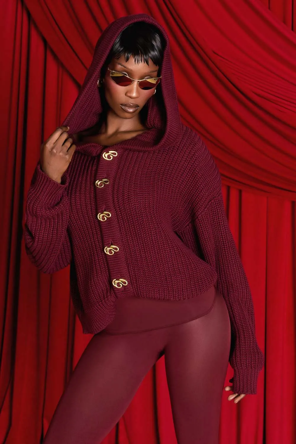 Nori Hooded Cardigan - Burgundy sold by Kai Collective