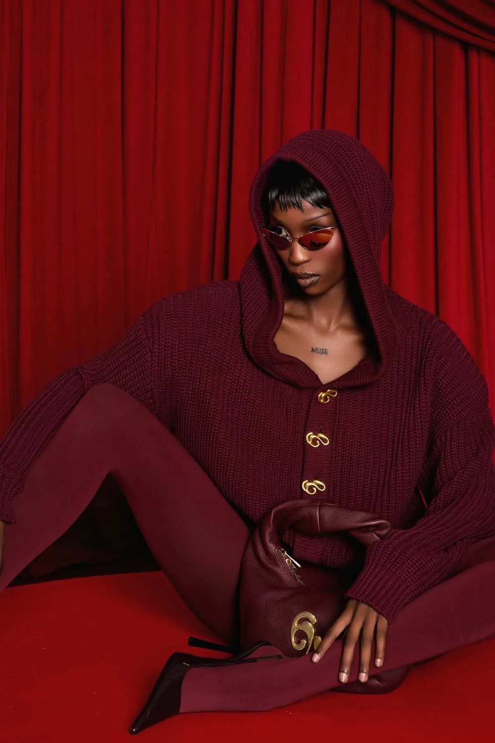Nori Hooded Cardigan - Burgundy sold by Kai Collective product image thumbnail 5