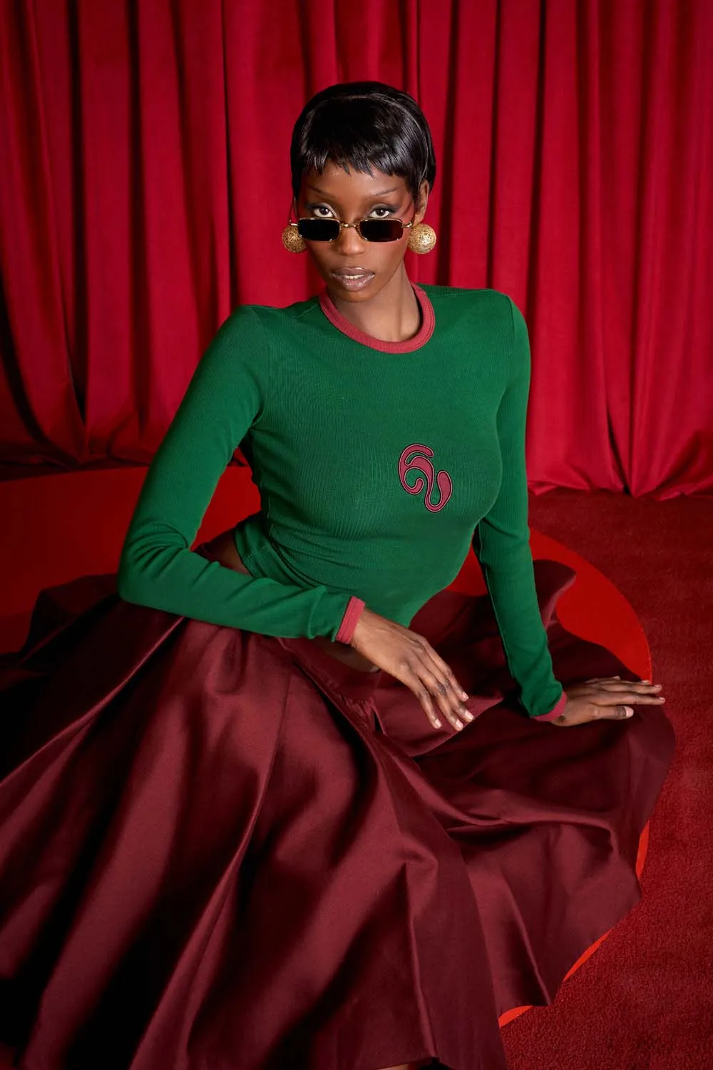 Nao Cotton Logo Embroidered Long Sleeve Top - Viridian sold by Kai Collective product image thumbnail 4