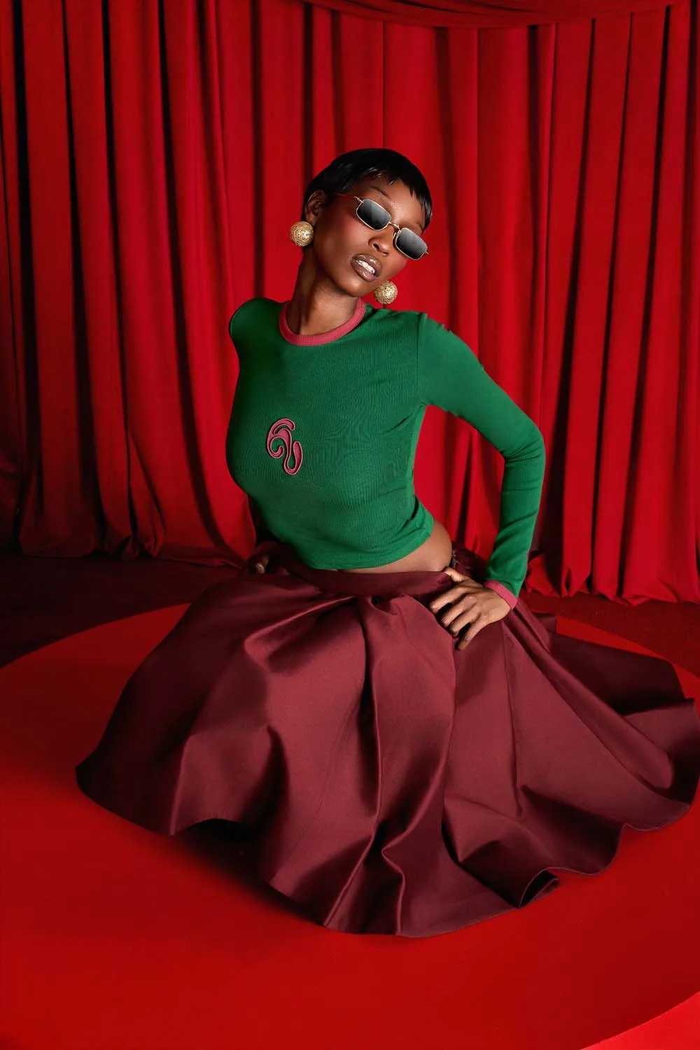 Nao Cotton Logo Embroidered Long Sleeve Top - Viridian sold by Kai Collective product image thumbnail 2