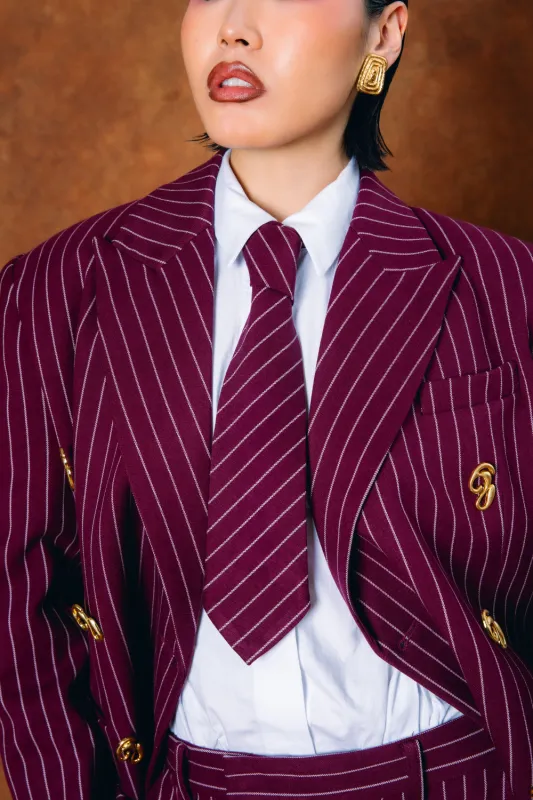 Robyn Pinstripe Tie - Bordeaux made by Kai Collective