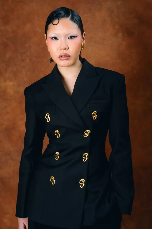 Odessa Structured Double-Breasted Jacket - Black made by Kai Collective