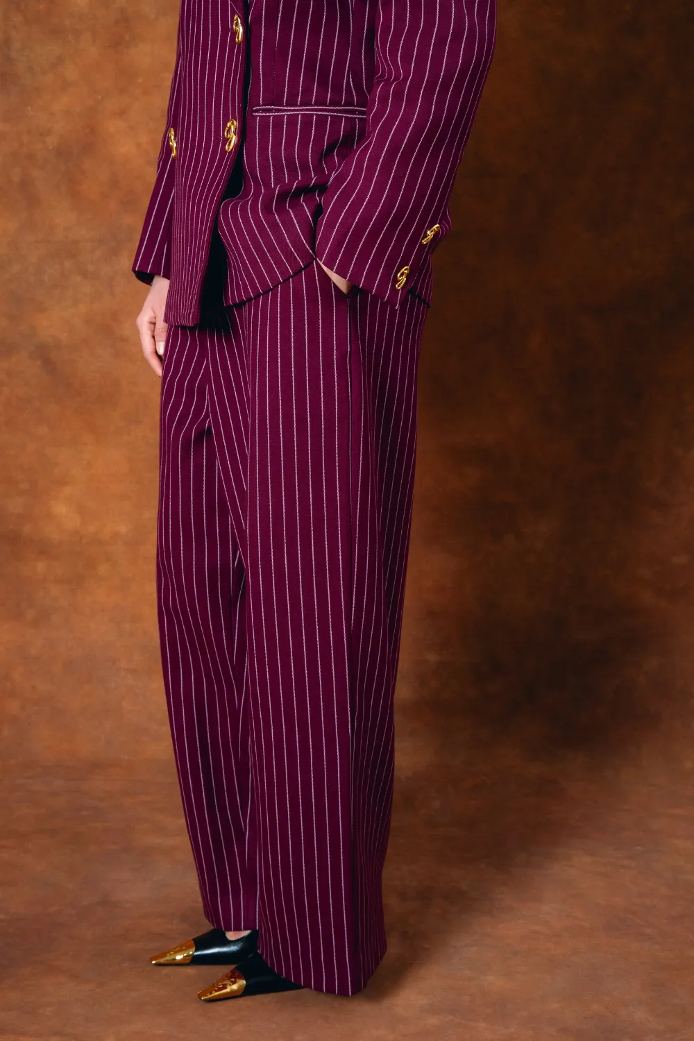 Robyn Pinstripe Trousers - Bordeaux sold by Kai Collective product image thumbnail 4
