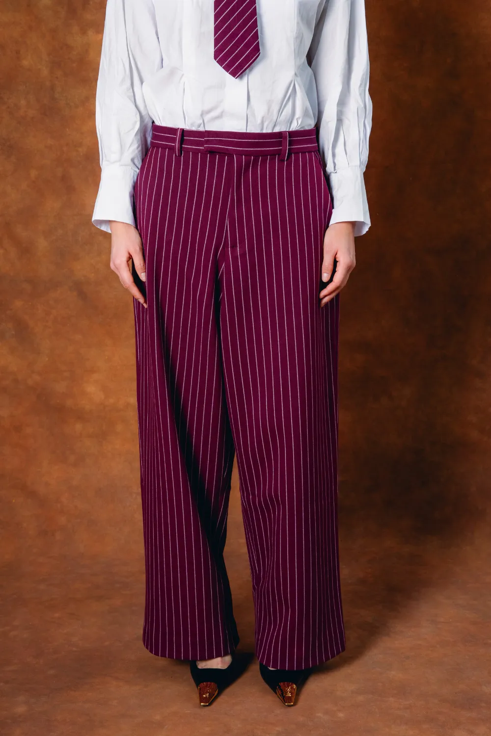Robyn Pinstripe Trousers - Bordeaux sold by Kai Collective product image thumbnail 5