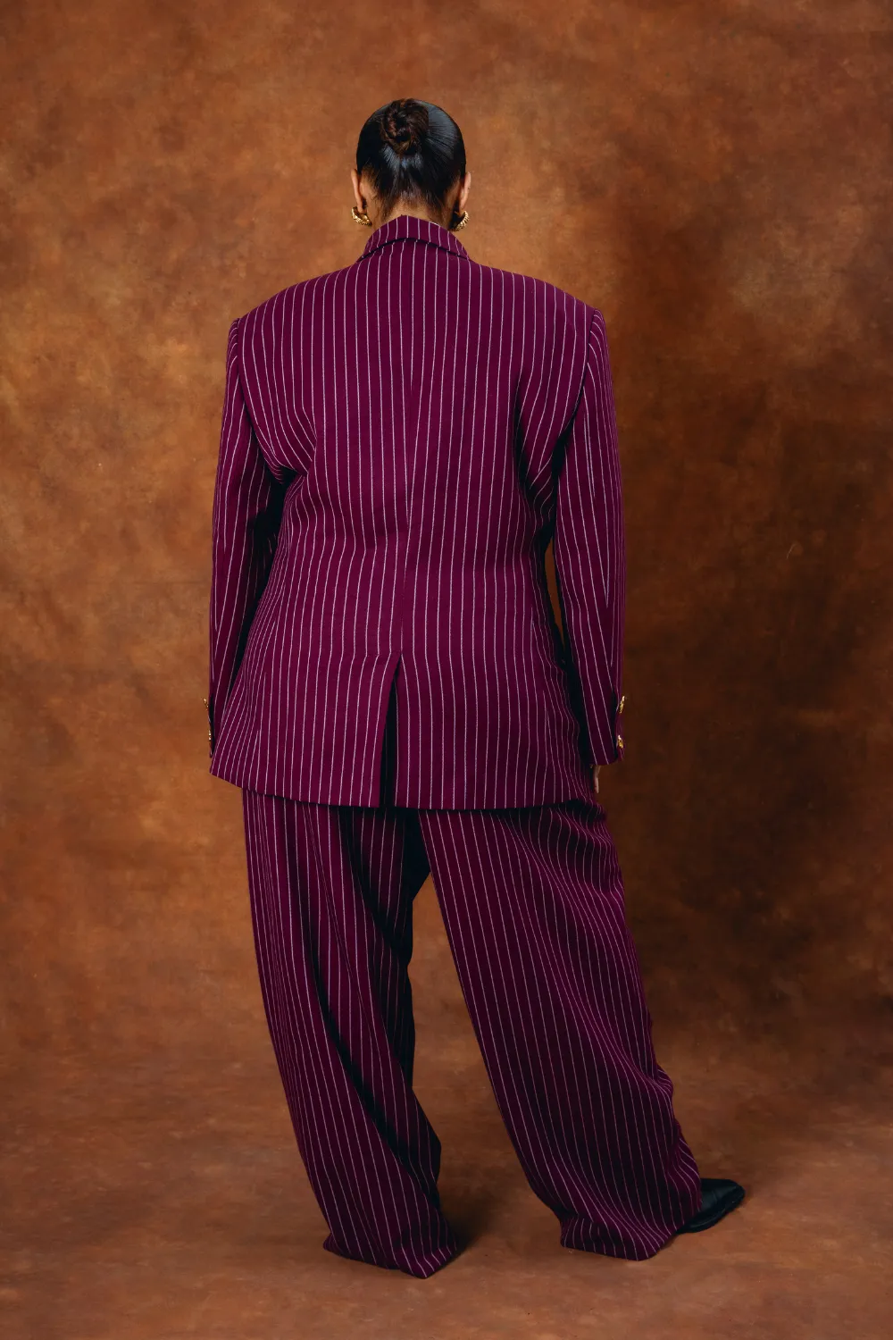 Robyn Double-Breasted Pinstripe Blazer - Bordeaux sold by Kai Collective product image thumbnail 3