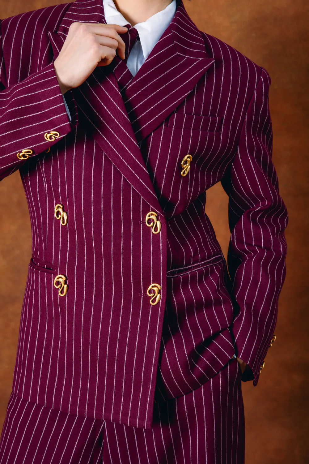Robyn Double-Breasted Pinstripe Blazer - Bordeaux sold by Kai Collective product image thumbnail 5