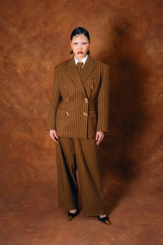 Robyn Pinstripe Trousers - Caramel made by Kai Collective