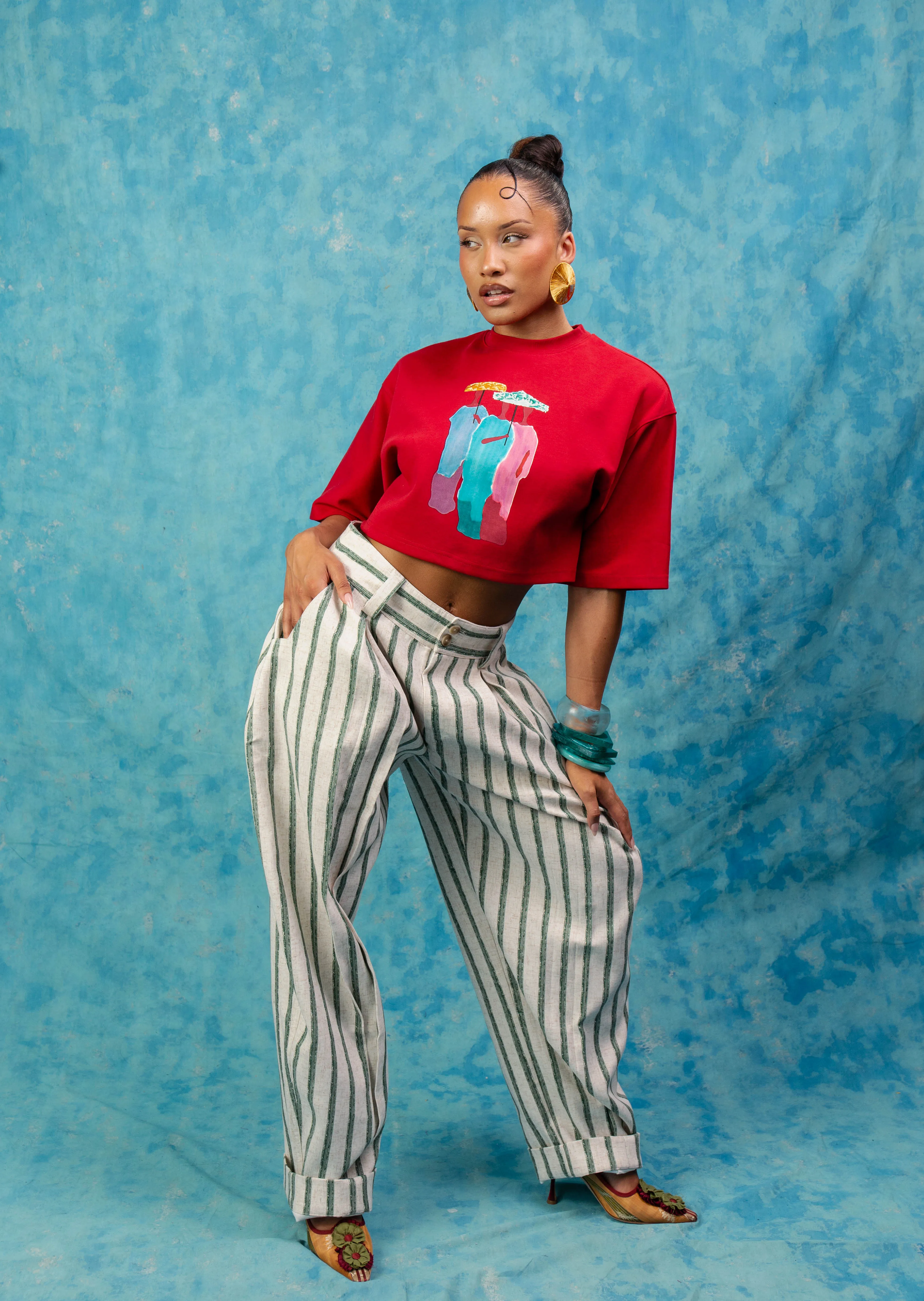 Khala Stripe Barrel Leg Trousers - Green Stripe sold by Kai Collective product image thumbnail 4