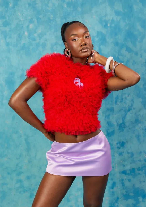 Luella Ruffle Cloud Tulle Top - Red made by Kai Collective