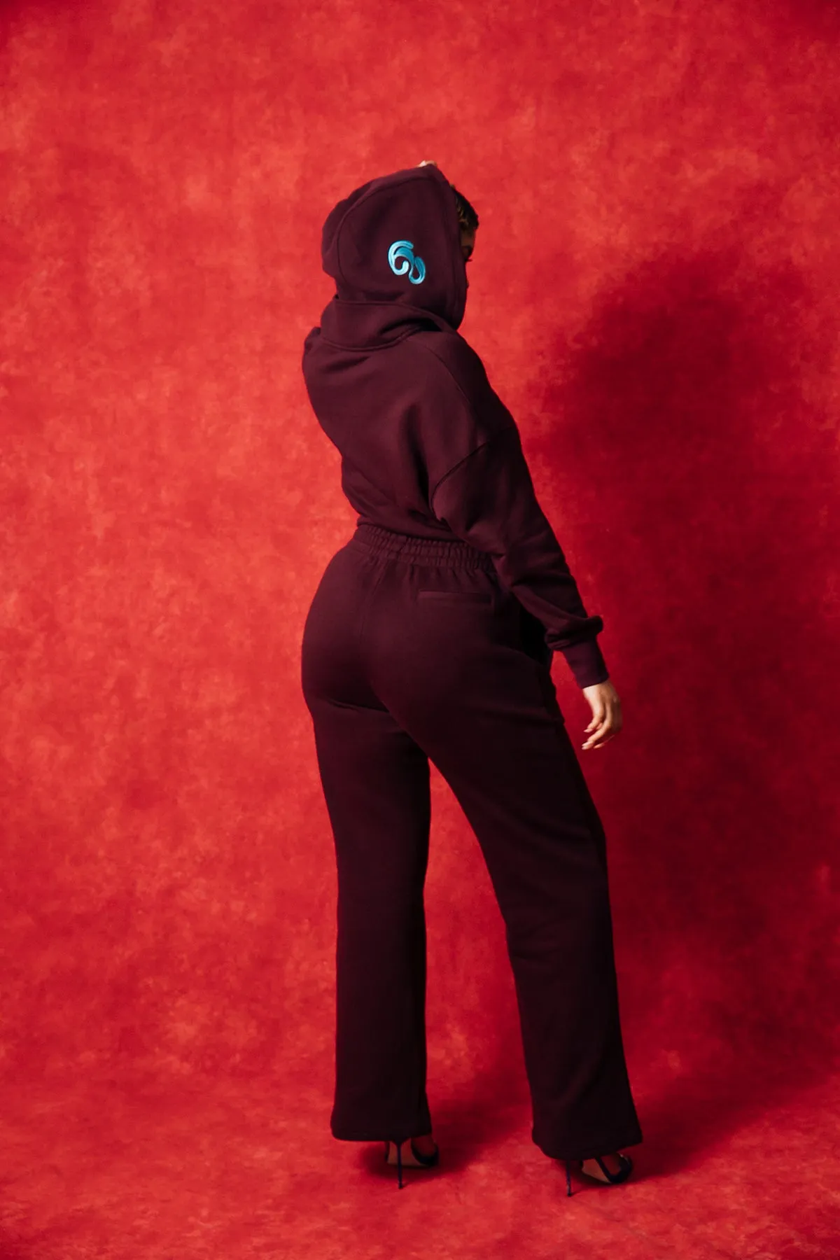 Kaia Logo Embroidered Cotton Wide Leg Sweatpants - Burgundy sold by Kai Collective product image thumbnail 2