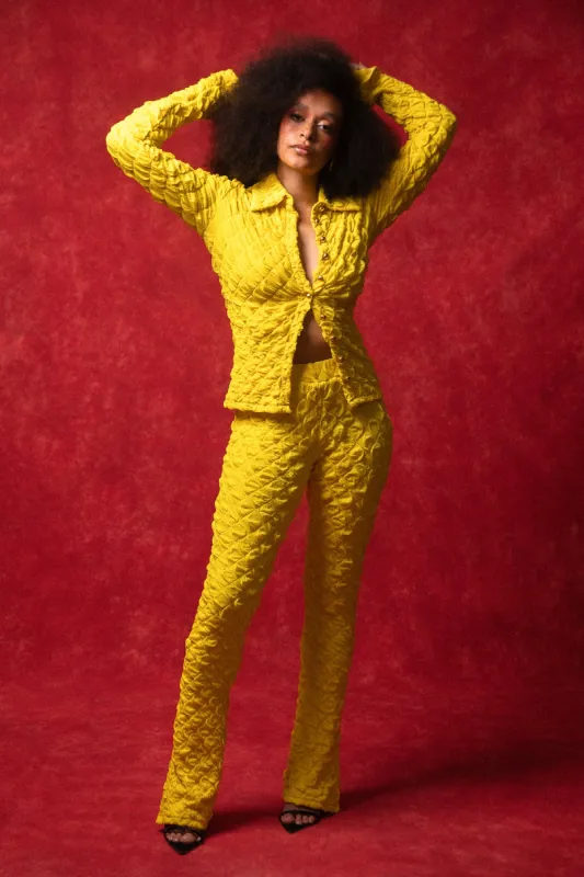 Neta Button Up Textured Knitted Top and Flared Trouser Set - Yellow sold by Kai Collective