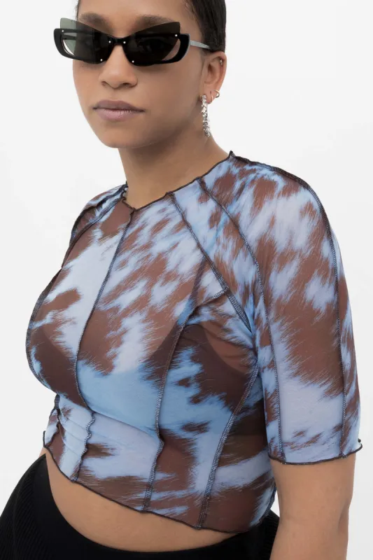 Printed Blue & Brown Crop Top sold by Ester Manas