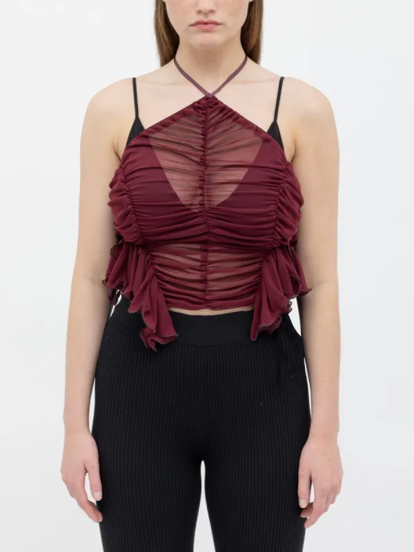 Burgundy Waterfall Ruched Top sold by Ester Manas
