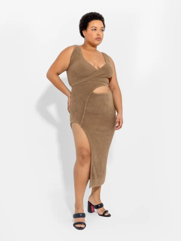 Brown Asymmetric Wrap Dress sold by Ester Manas