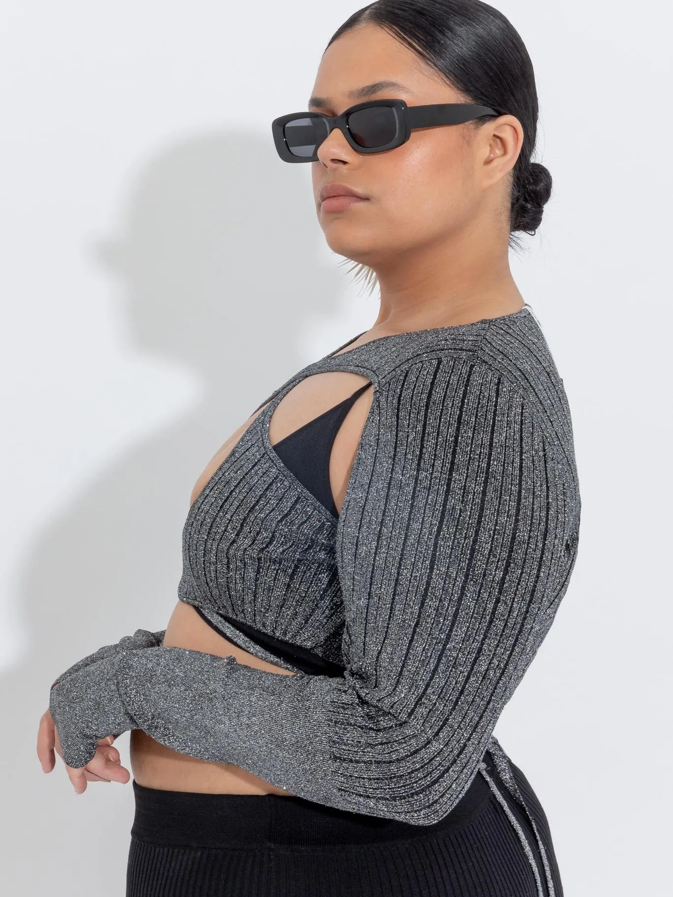 Black Lurex Peephole Wrap Top sold by Ester Manas product image thumbnail 4