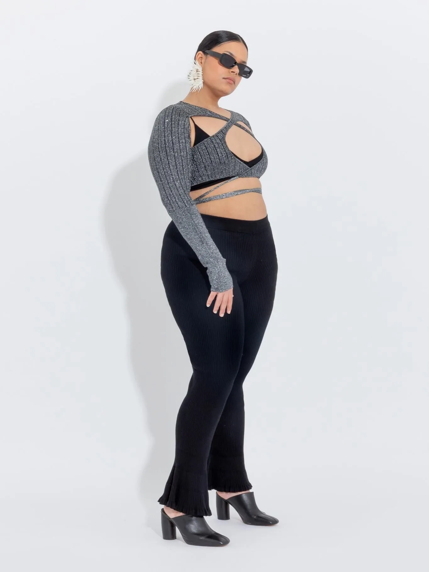 Black Lurex Peephole Wrap Top sold by Ester Manas product image thumbnail 2
