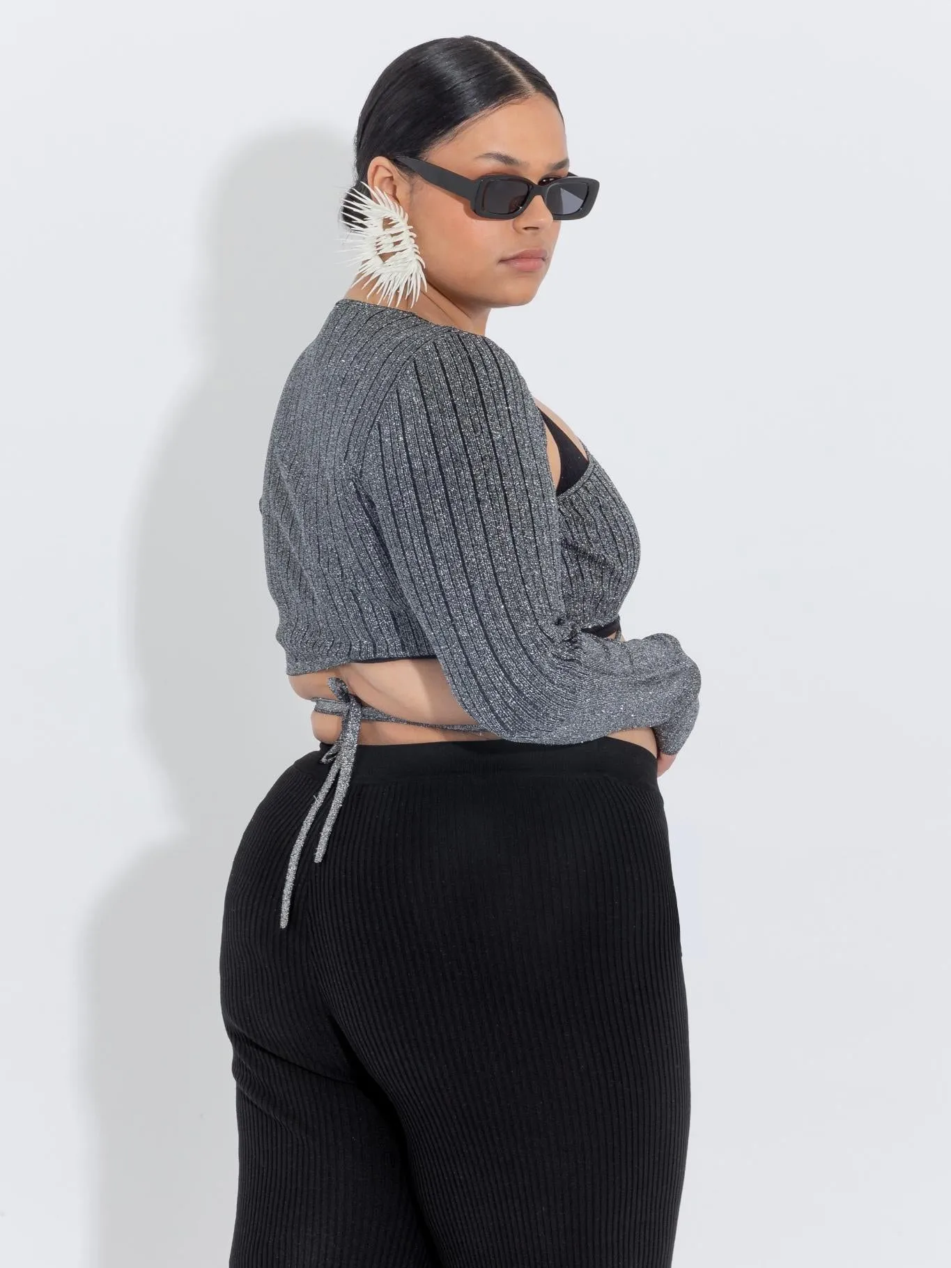 Black Lurex Peephole Wrap Top sold by Ester Manas product image thumbnail 3