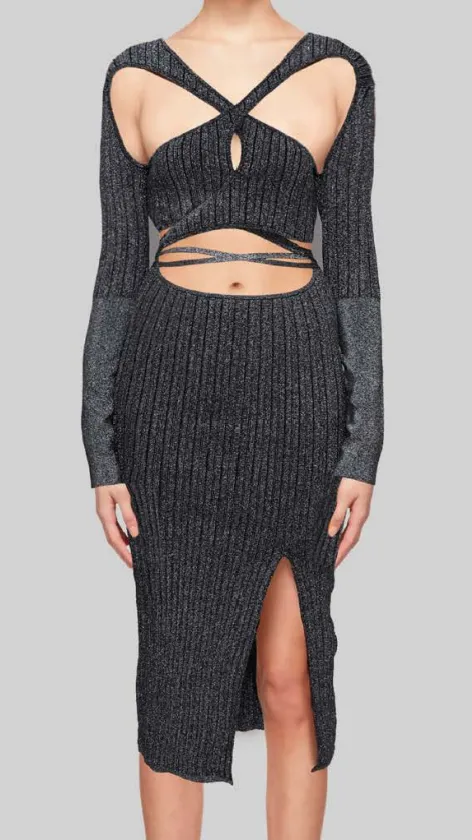 Black Lurex Peephole Wrap Dress sold by Ester Manas