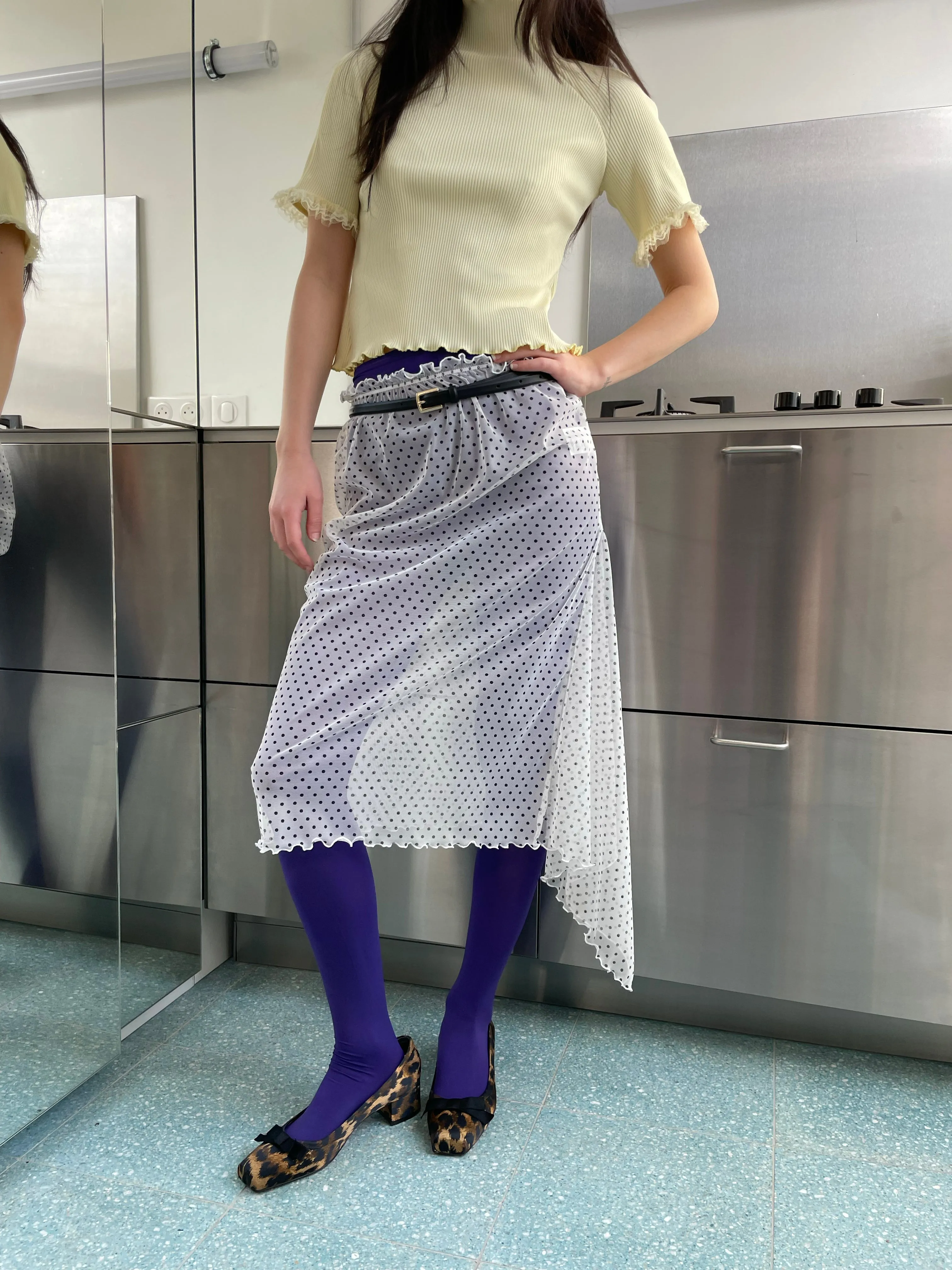 White Polka Dots Asymmetric Skirt sold by Ester Manas product image thumbnail 3