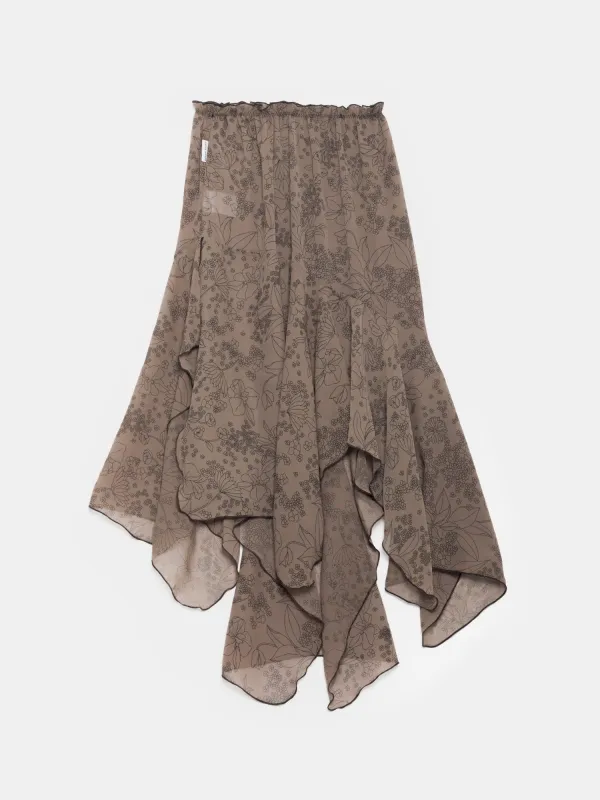 Taupe Floral Asymmetric Skirt sold by Ester Manas