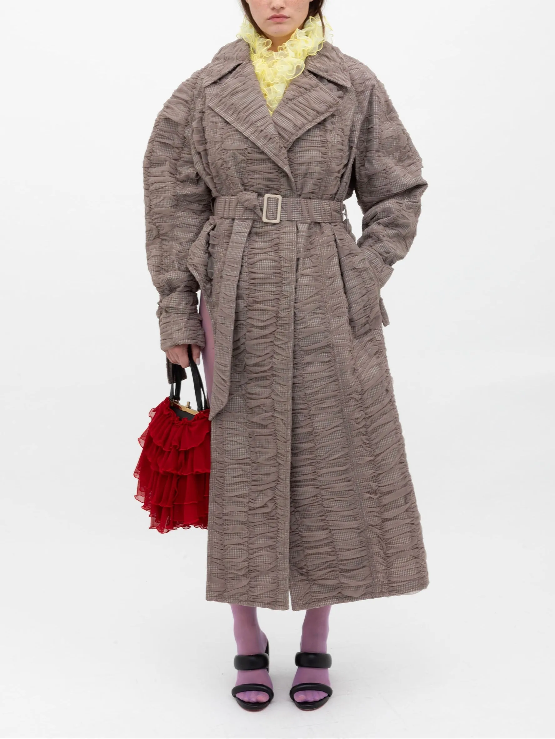 SS25 Look 20 – Taupe Ruched Trench Coat sold by Ester Manas product image thumbnail 2