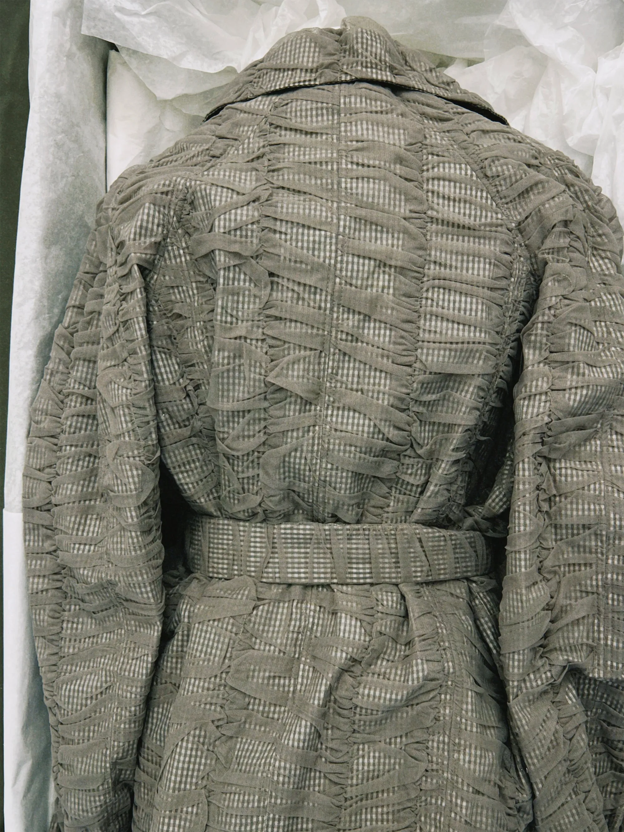 SS25 Look 20 – Taupe Ruched Trench Coat sold by Ester Manas product image thumbnail 5