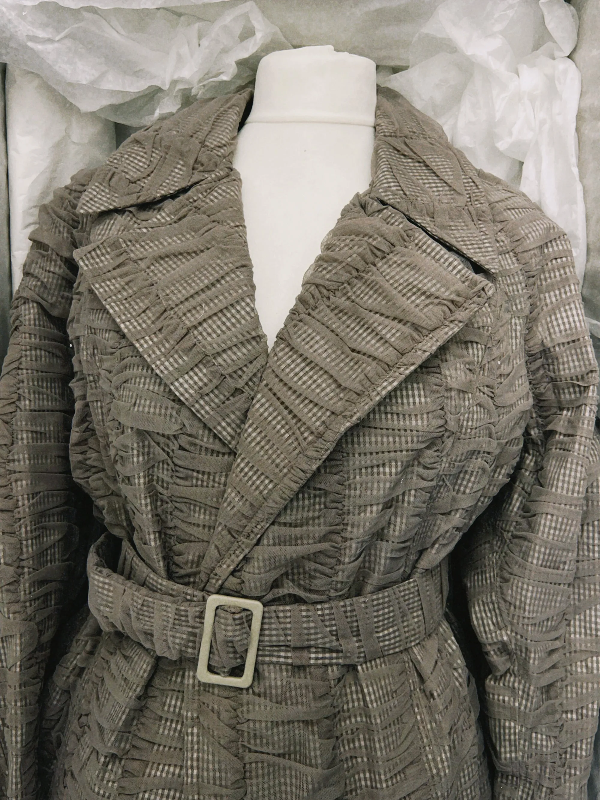 SS25 Look 20 – Taupe Ruched Trench Coat sold by Ester Manas product image thumbnail 4