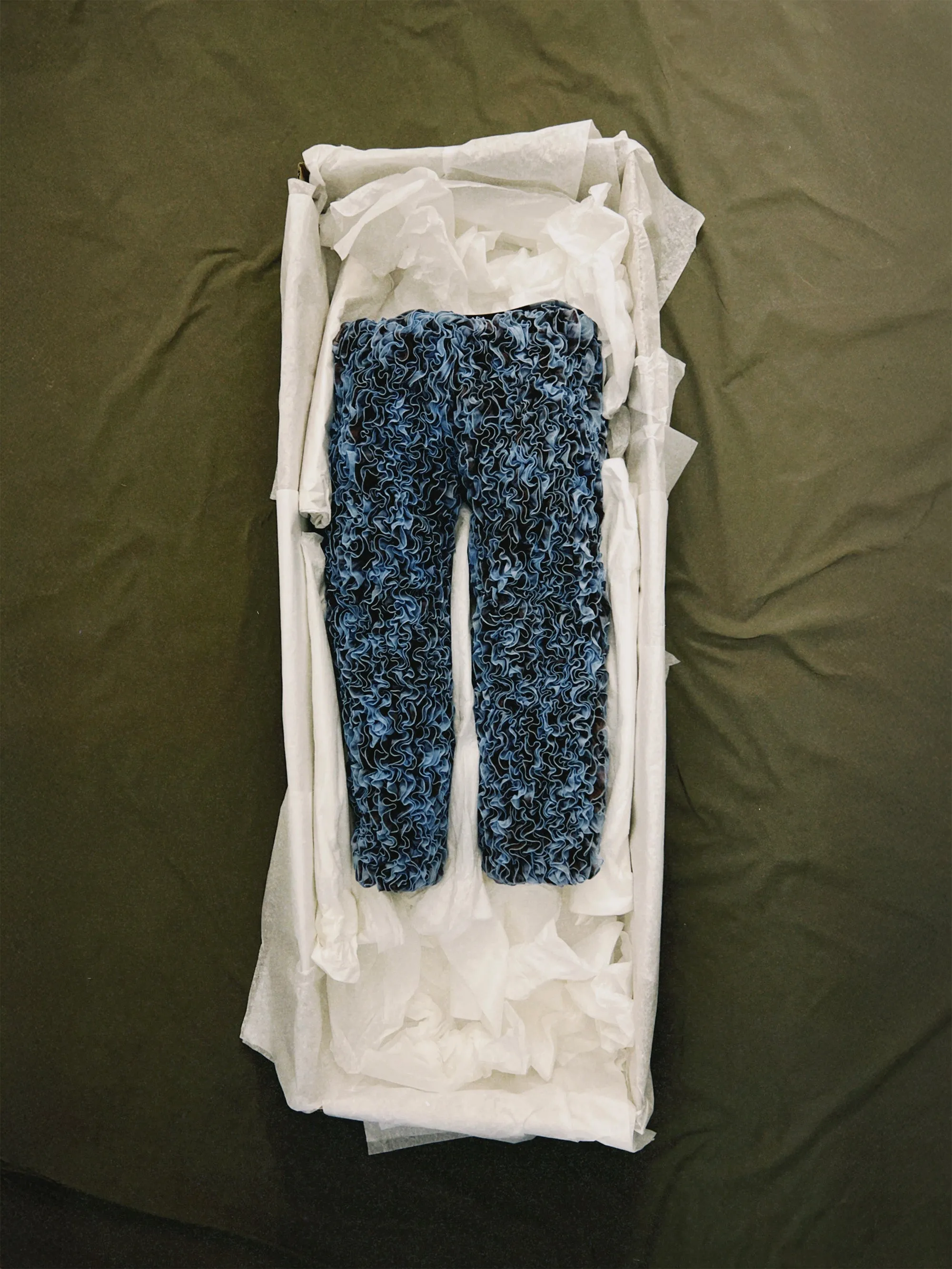 SS25 Sample – Blue & Brown Ruffled Trousers sold by Ester Manas