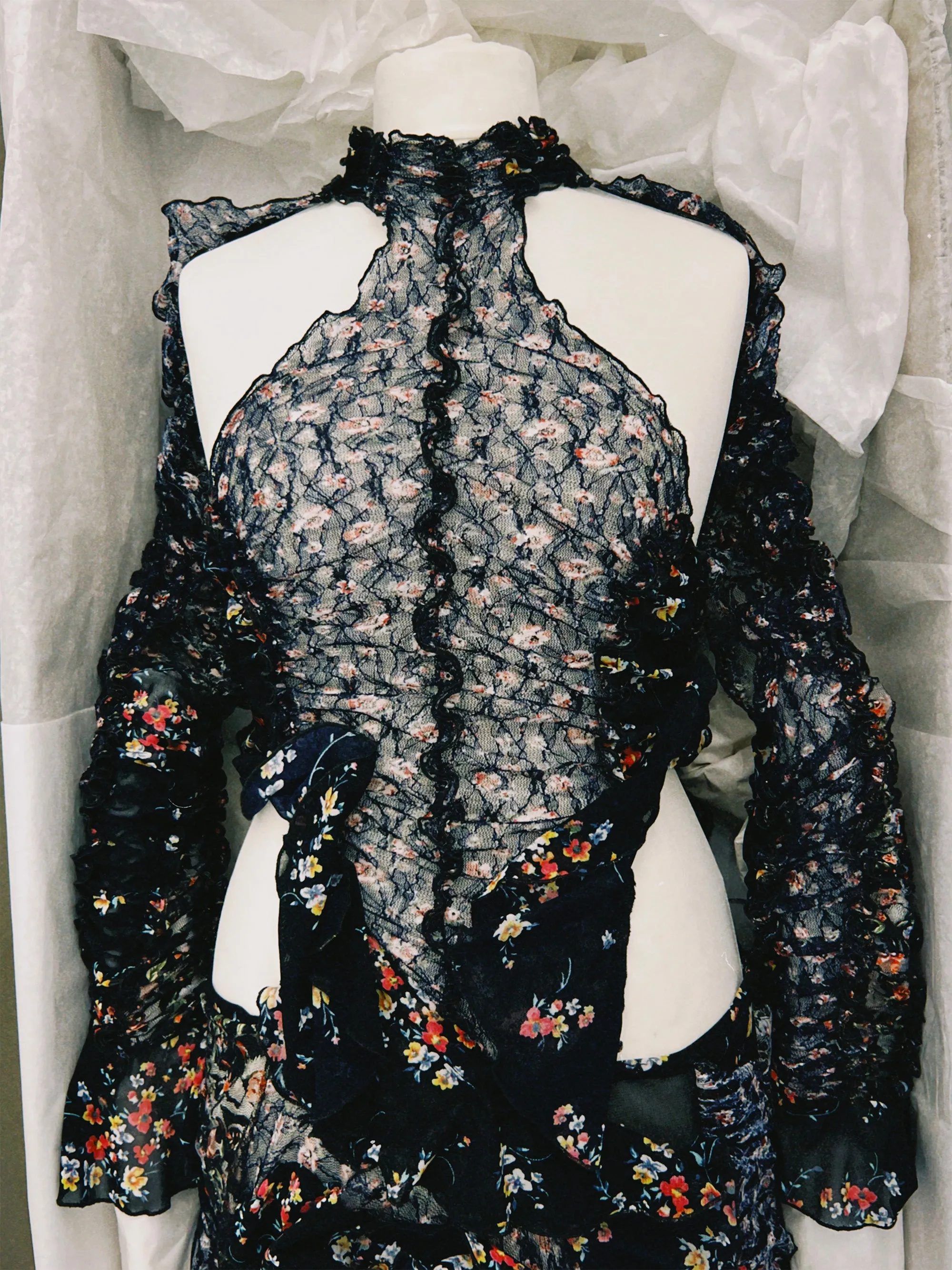 SS25 Look 05 – Floral Sheer Ruched Maxi Dress sold by Ester Manas product image thumbnail 3