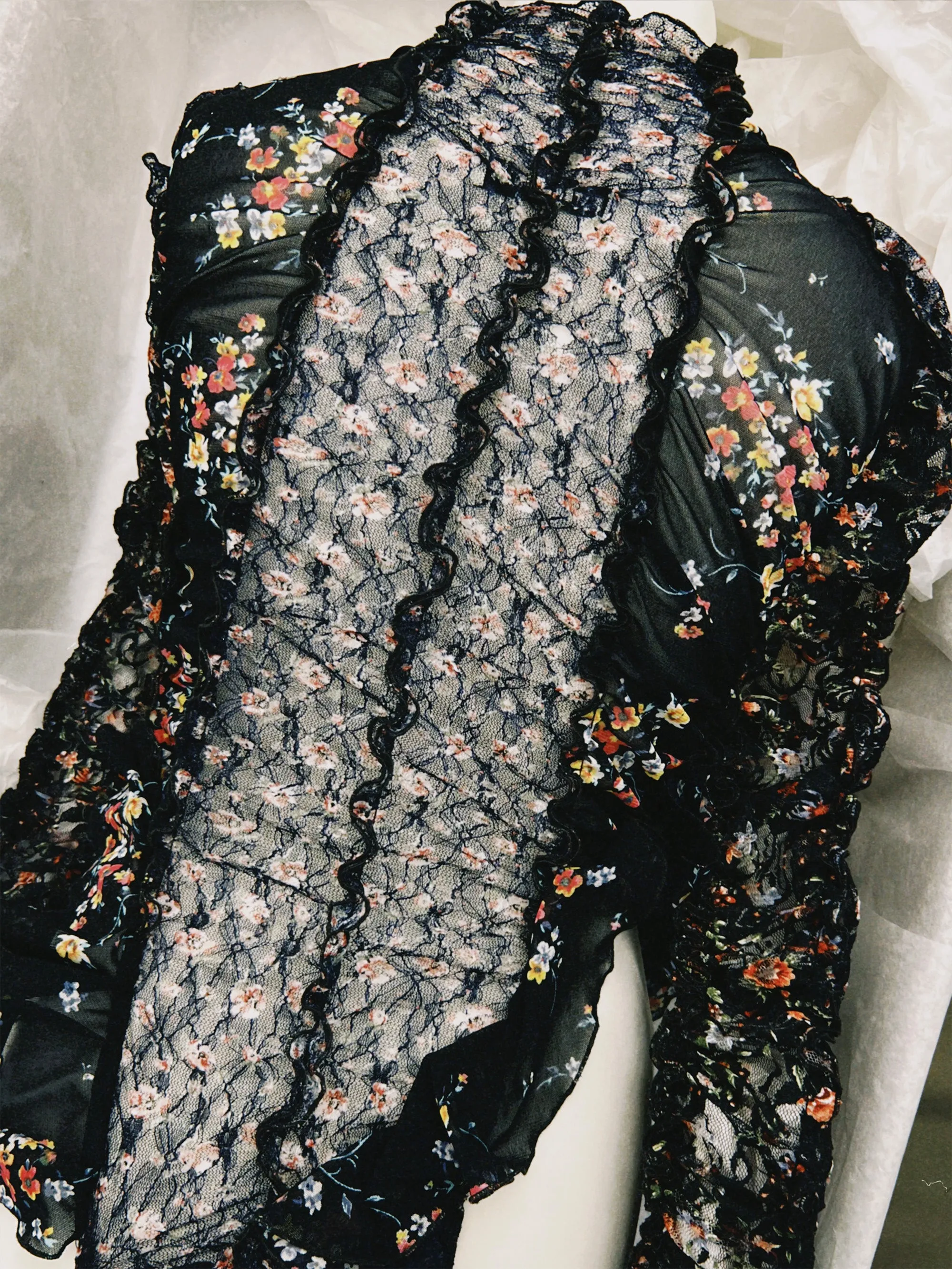 SS25 Look 05 – Floral Sheer Ruched Maxi Dress sold by Ester Manas product image thumbnail 5