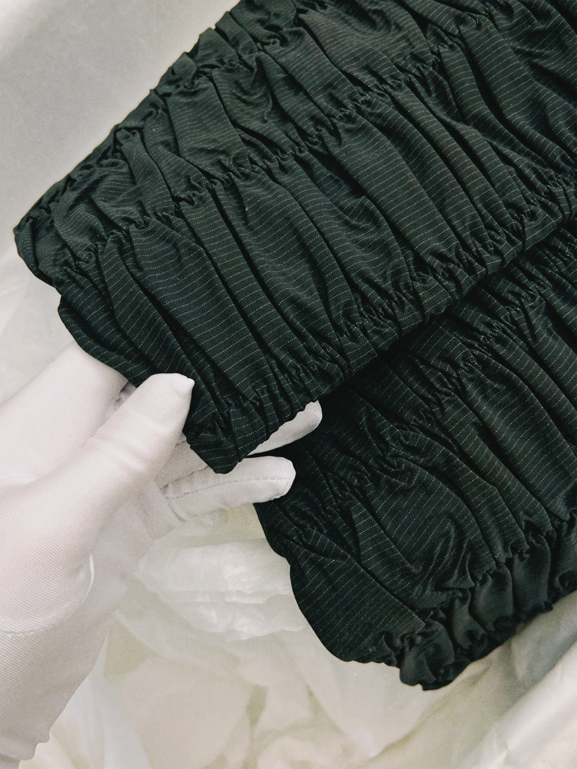 SS25 Look 02 – Pinstripe Ruched Pencil Skirt sold by Ester Manas product image thumbnail 5