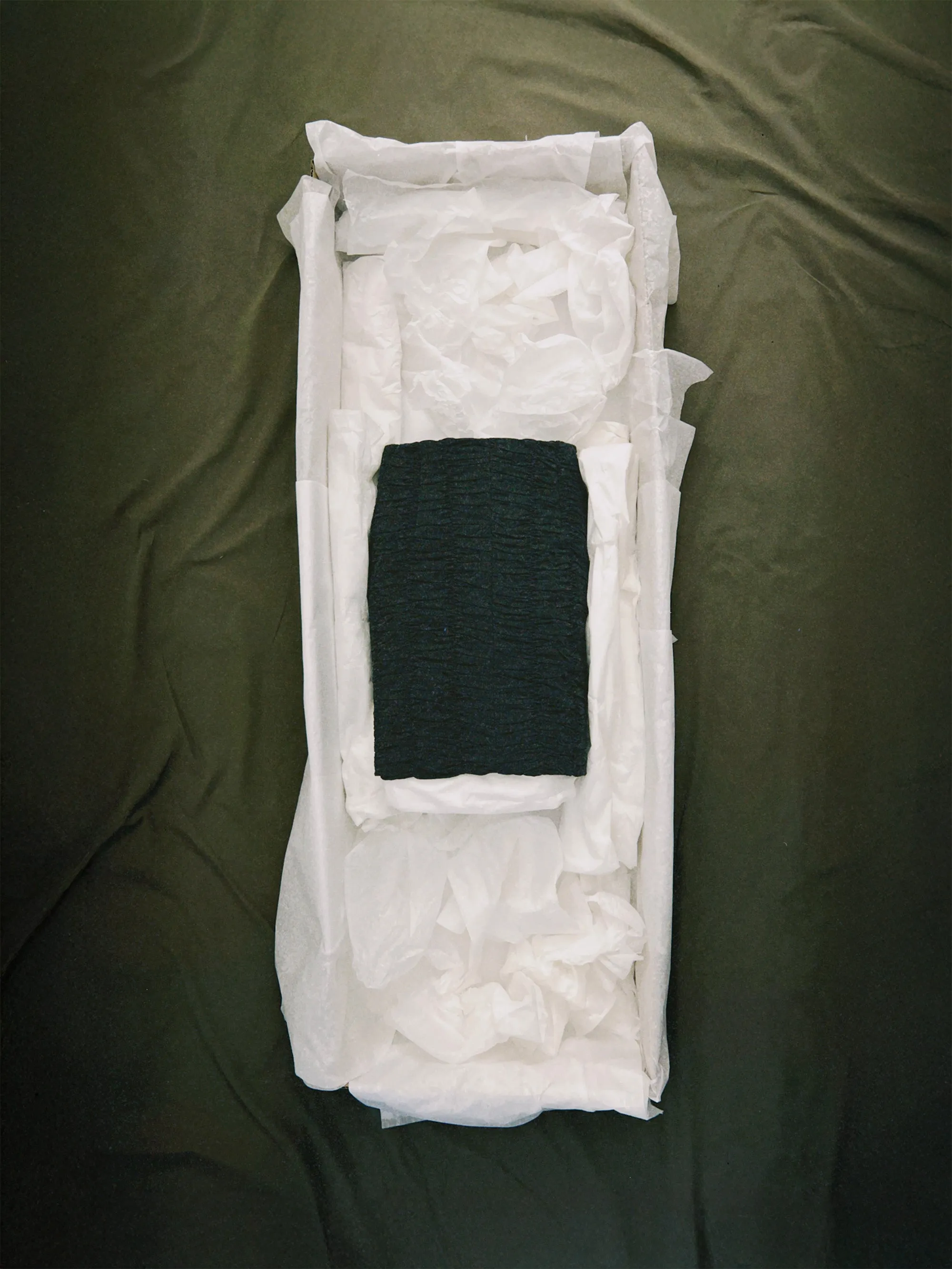 SS25 Look 02 – Pinstripe Ruched Pencil Skirt sold by Ester Manas