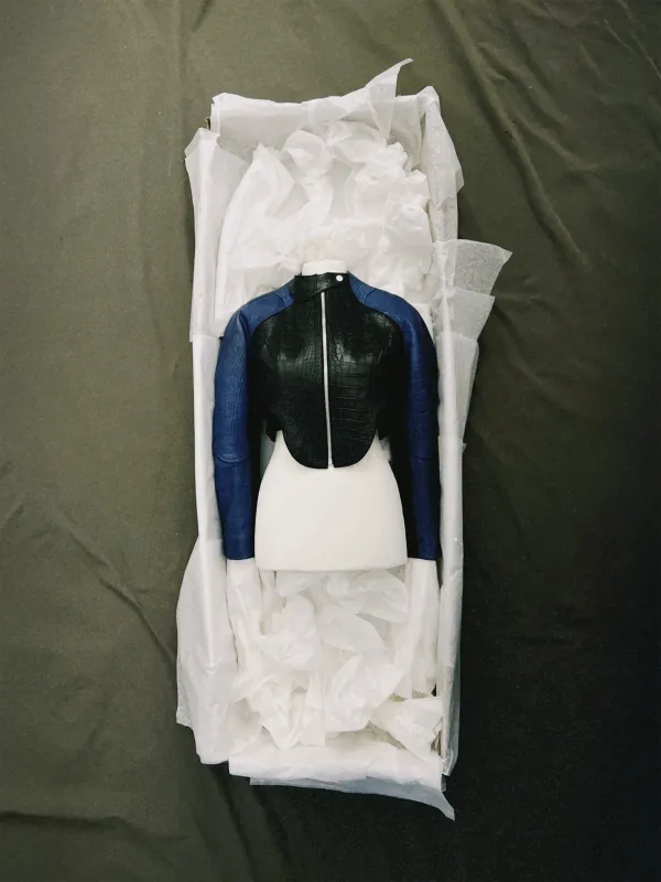 SS24 Look 02 – Crocodile-Embossed Leather Bomber made by Ester Manas