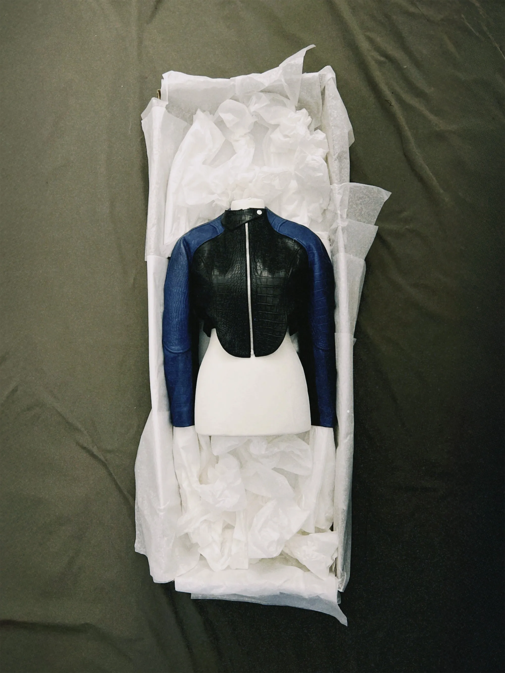 SS24 Look 02 – Crocodile-Embossed Leather Bomber sold by Ester Manas