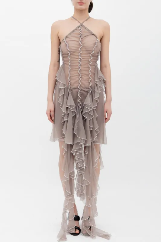 Beige Waterfall Ruched Dress sold by Ester Manas