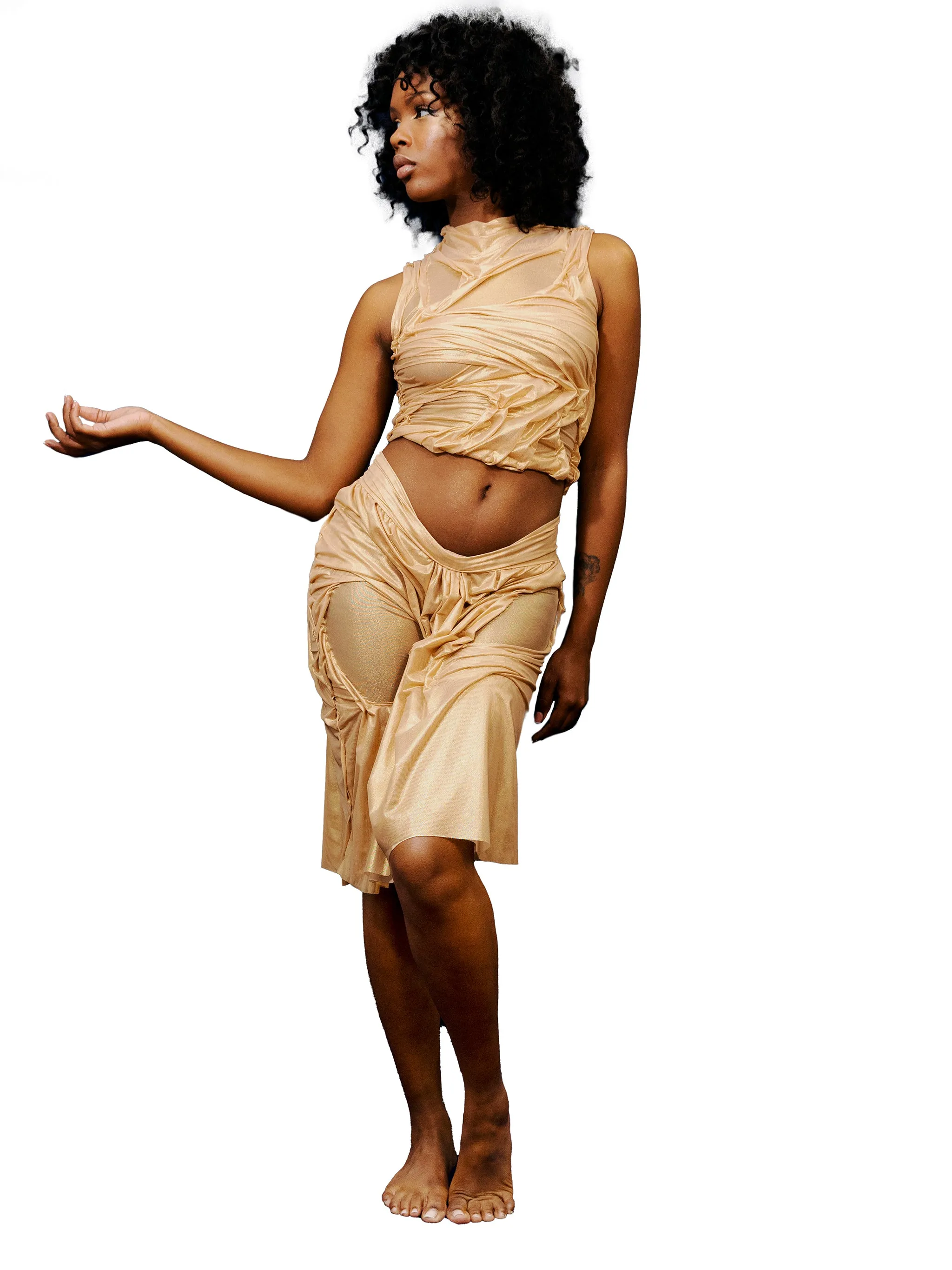 Gold Wetlook High neck Top sold by Di Petsa