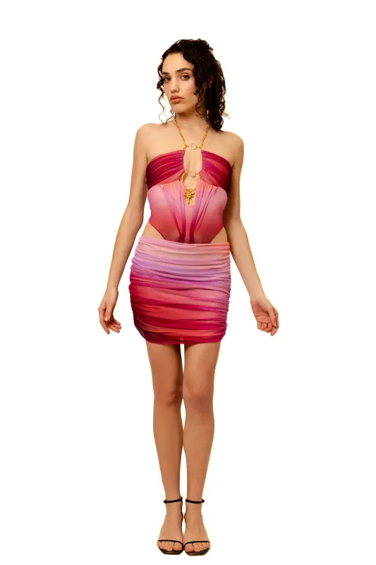 Sunset Gradient Temptress Mini Dress made by Di Petsa