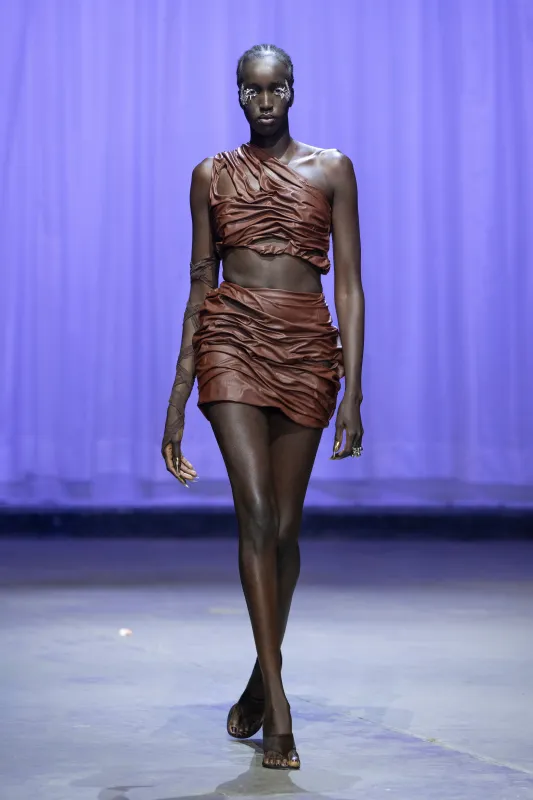 Eros Draped Leather Crop Top sold by Di Petsa