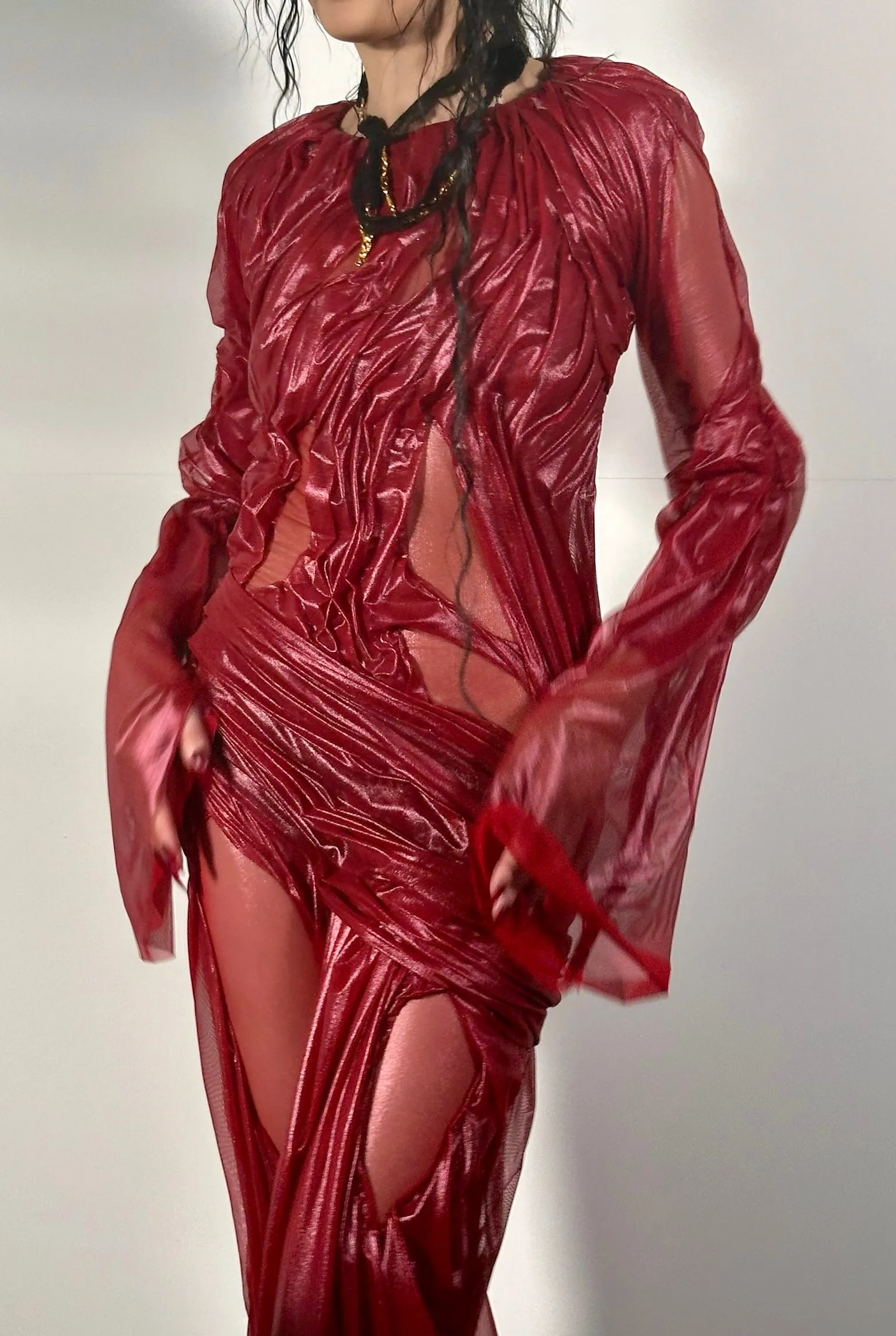 Long Sleeve Metallic Wetlook Dress sold by Di Petsa product image thumbnail 3