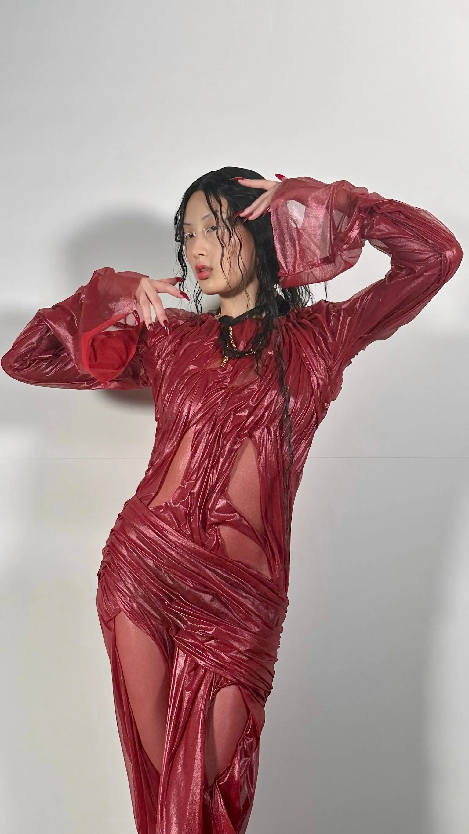 Long Sleeve Metallic Wetlook Dress sold by Di Petsa product image thumbnail 5