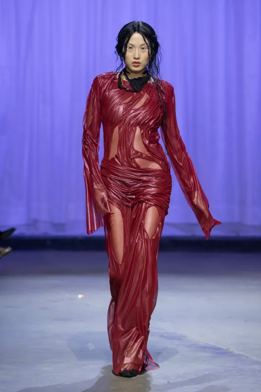 Long Sleeve Metallic Wetlook Dress sold by Di Petsa