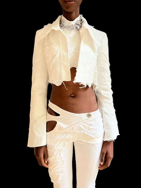 Sea Ripple Denim Cropped Jacket made by Di Petsa