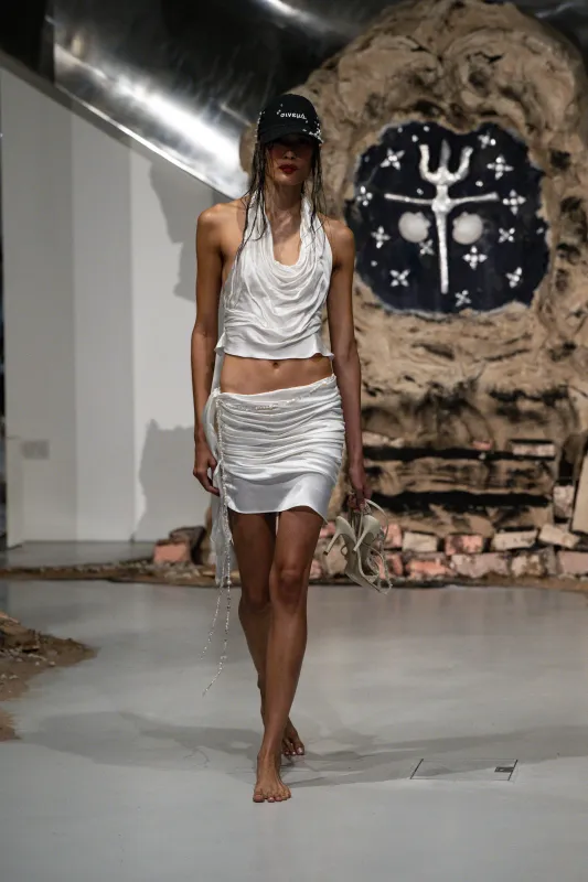 Lunar Draped Silk Skirt made by Di Petsa