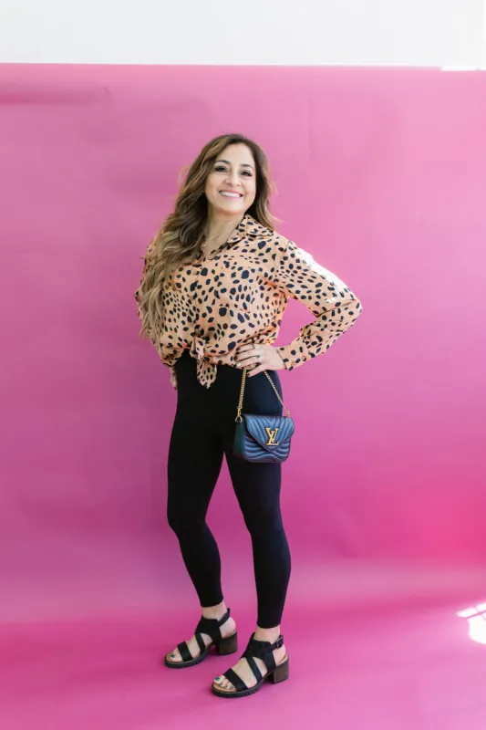 Behind The Scenes Satin Leopard Top sold by shop taby