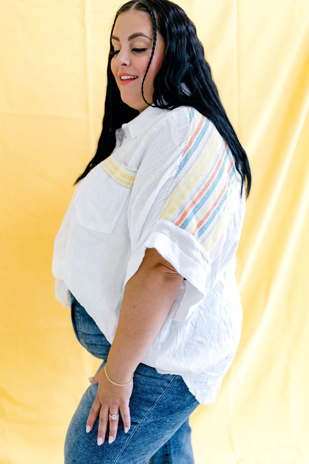 Ready To Go Woven Top sold by shop taby