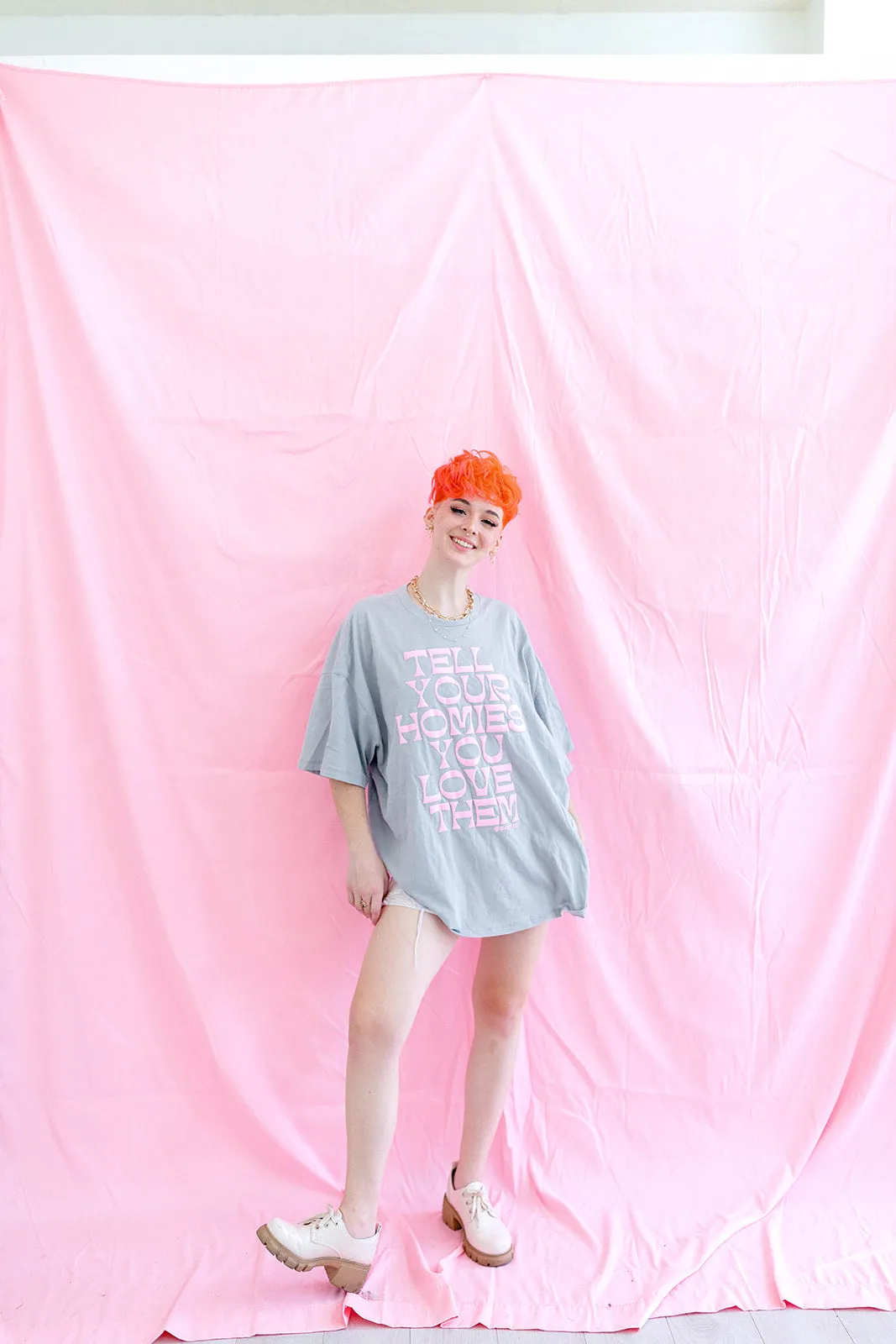 TABY ORIGINAL: Tell Your Homies You Love Them Boxy Tee IN PUFF*** IN STONE GREY*** sold by shop taby product image thumbnail 5